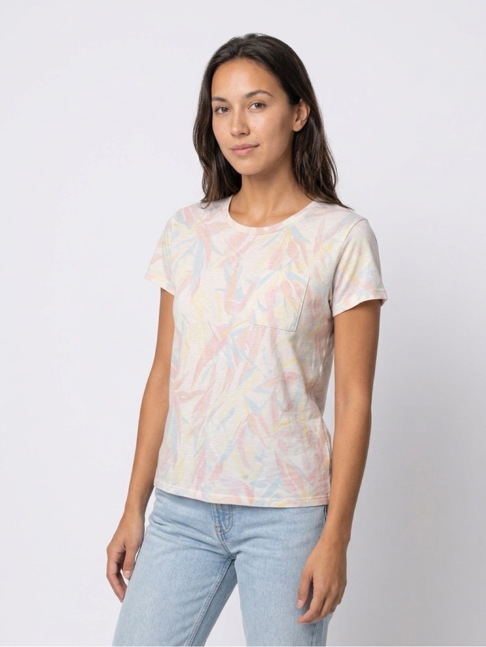 Patagonia Pastel Leaf Pocket Tee - Pink Blue Yellow